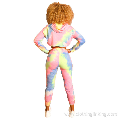 Women 2 Piece Tie Dye Sweatsuit Set